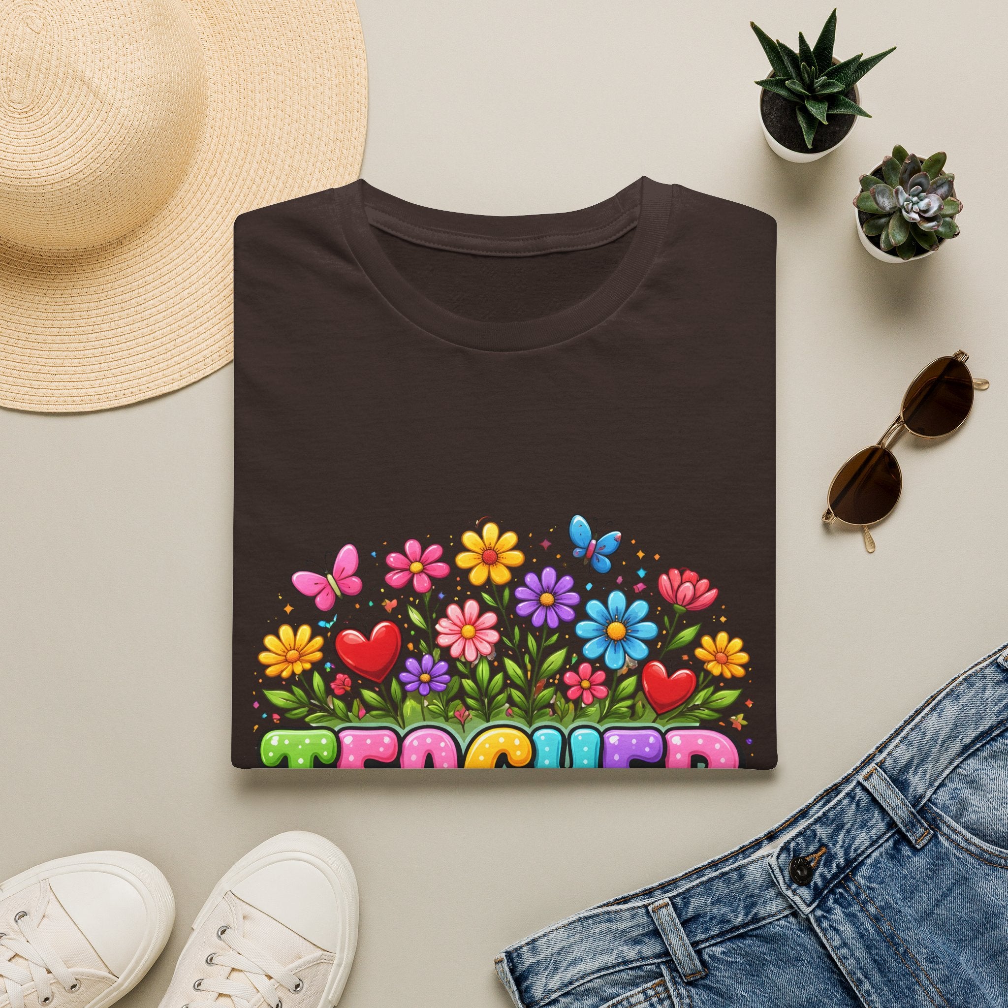 Teacher floral pencil design T-Shirt | Teach Love Inspire, colorful school shirt