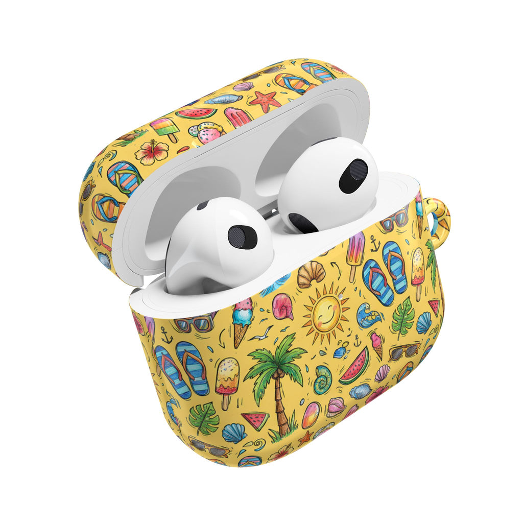 Summer Beach Pattern AirPod Case | Tropical Flip Flops, Suns, Palm Trees