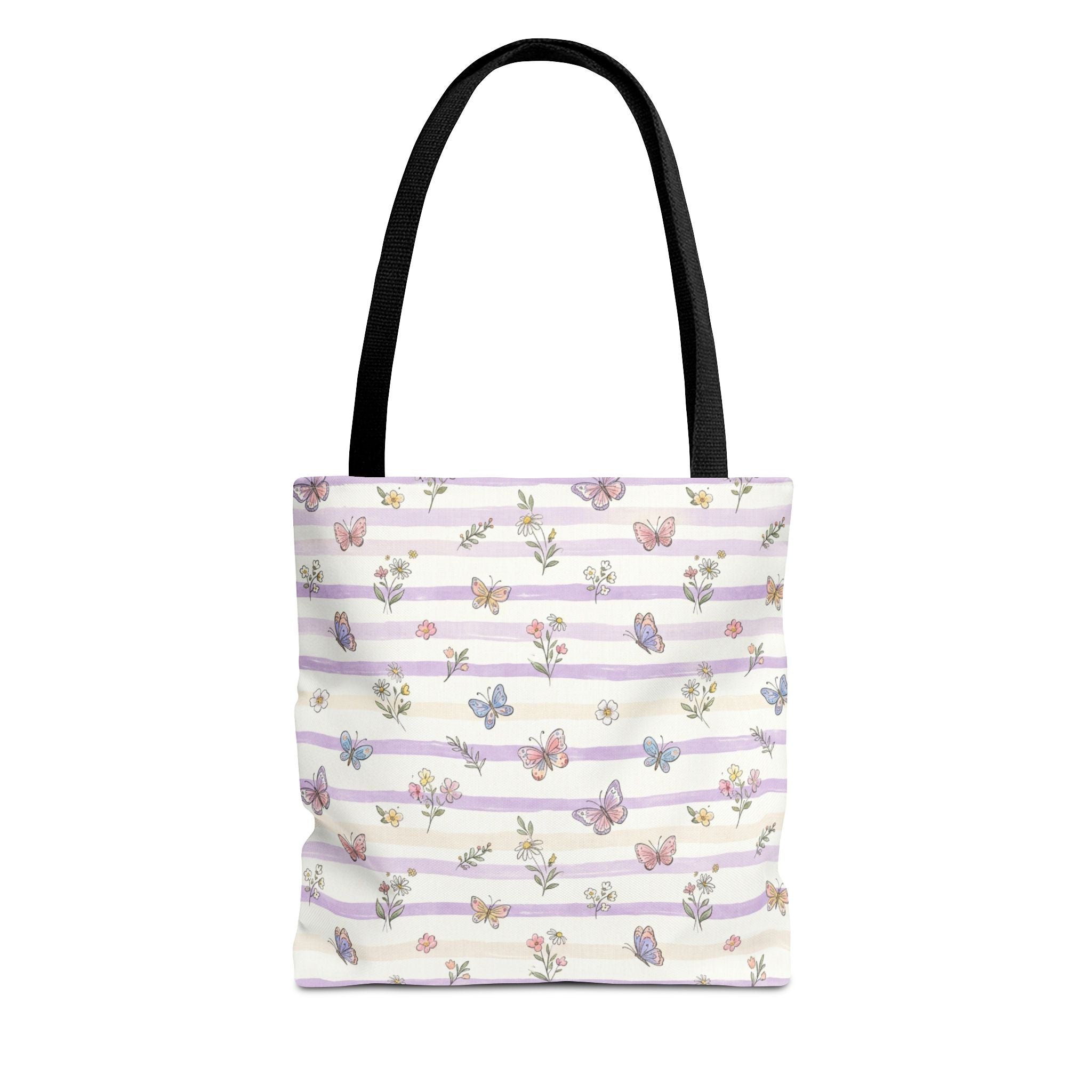 Pastel Butterfly Floral Stripe Tote