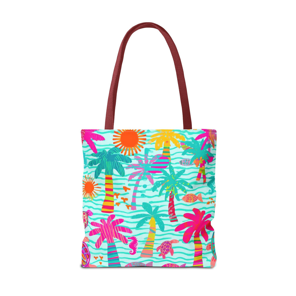 Tropical Palm Pattern Tote Bag | Colorful Beach Palms Stripe All-Over Print