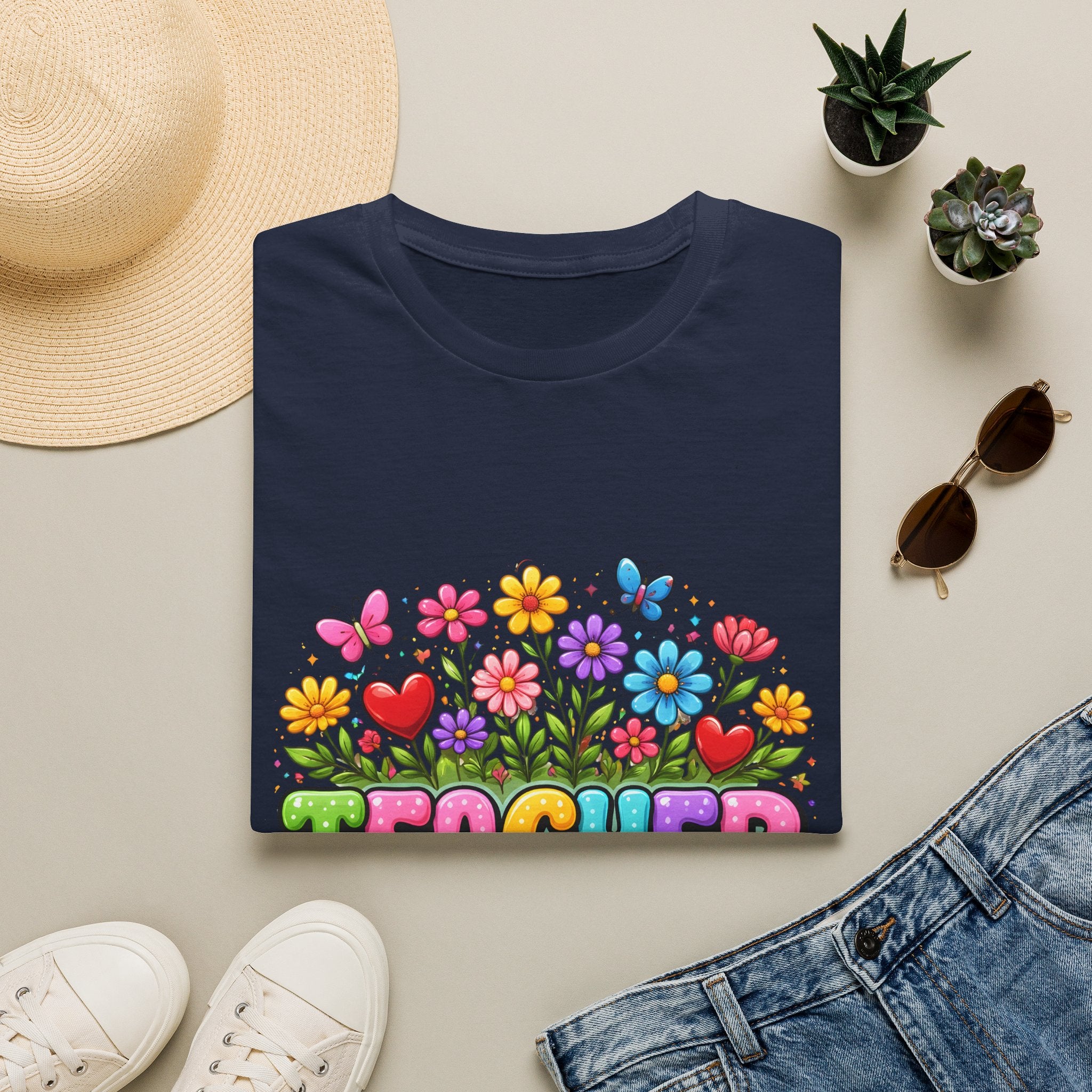 Teacher floral pencil design T-Shirt | Teach Love Inspire, colorful school shirt