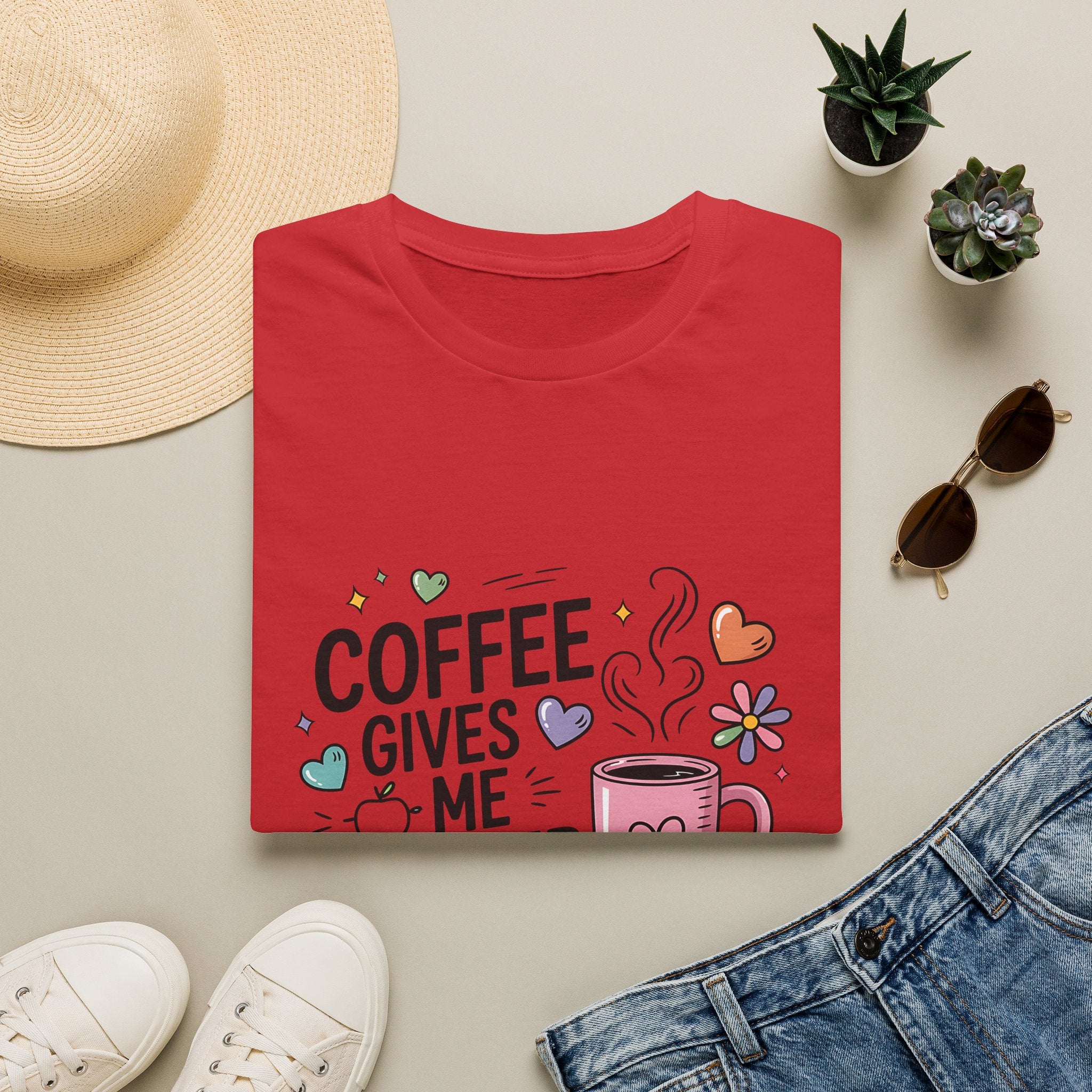 Coffee Gives Me Teacher Power T-Shirt | Teacher Coffee Mug Stack Design