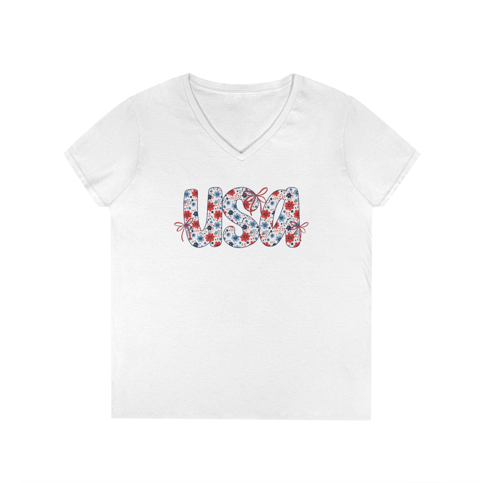 USA Floral Pattern T-Shirt | Patriotic Fourth of July Tee