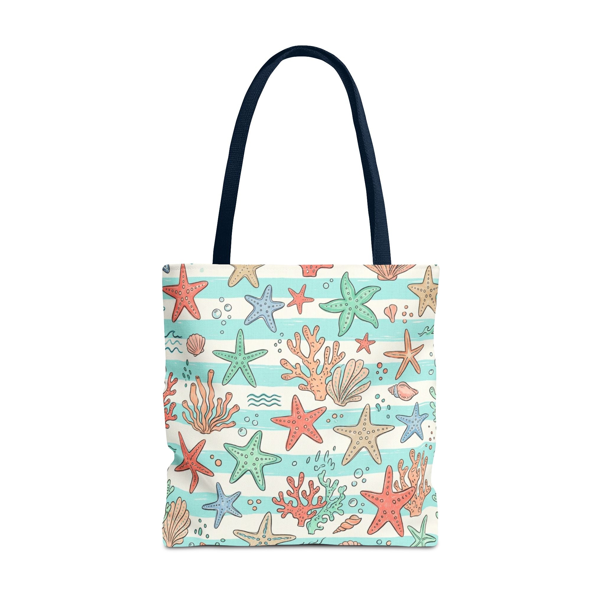 Starfish Coral Pattern Tote Bag | Beach Sea Life Striped Nautical Design