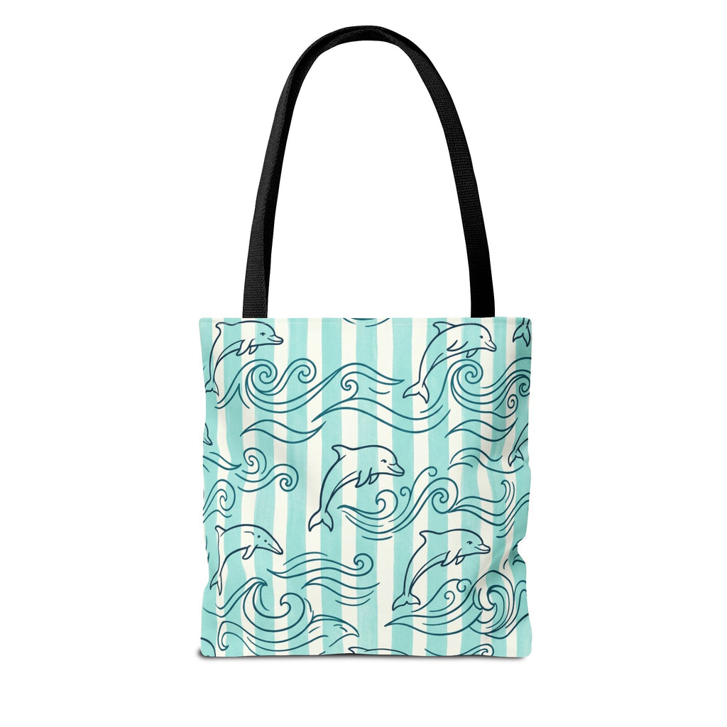 Dolphin Wave Pattern Tote Bag | Aqua Striped Ocean Design