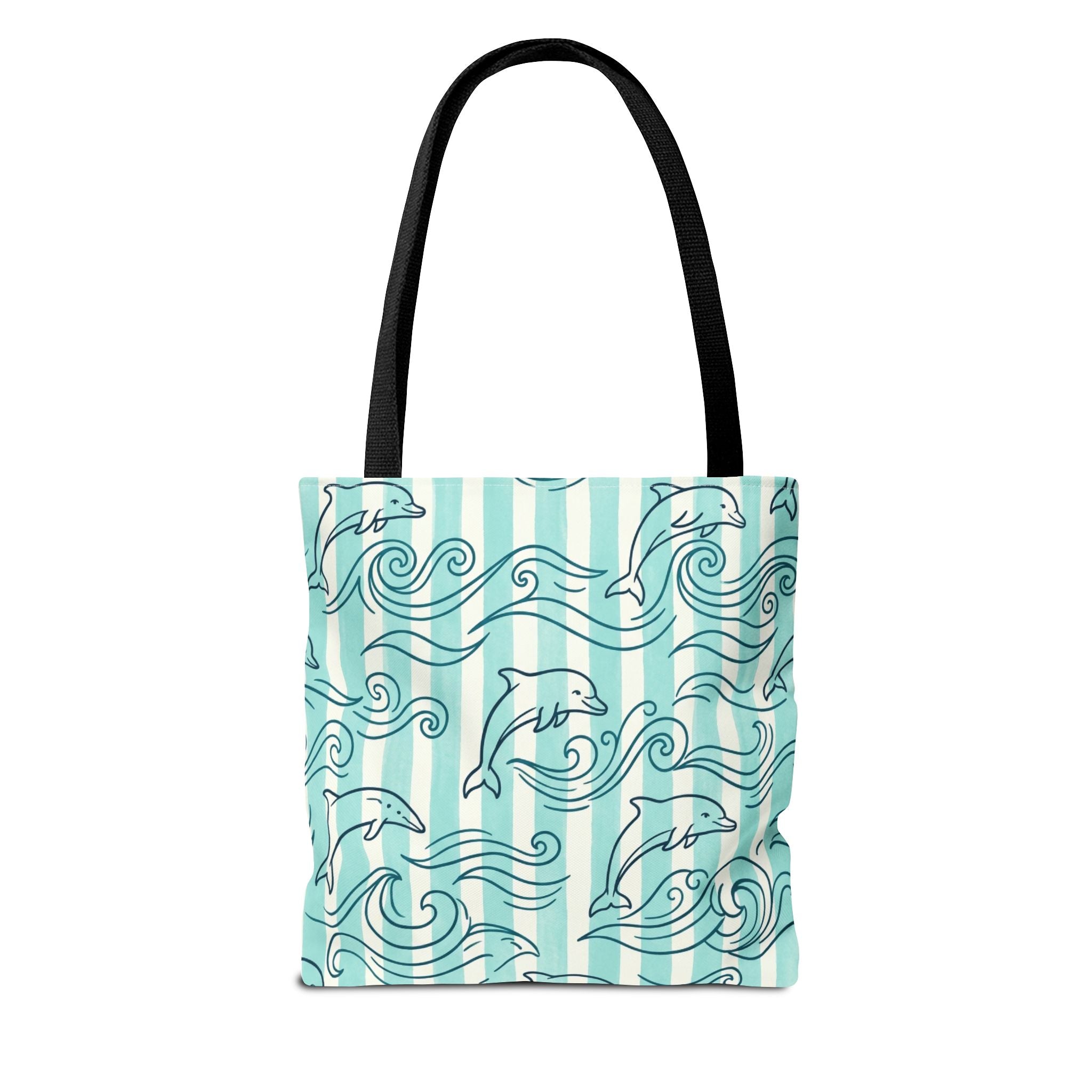 Dolphin Wave Pattern Tote Bag | Aqua Striped Ocean Design