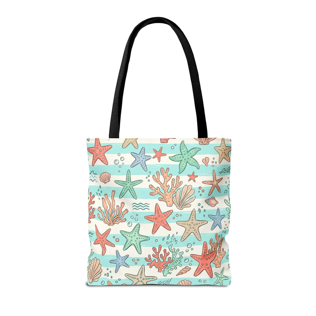 Starfish Coral Pattern Tote Bag | Beach Sea Life Striped Nautical Design