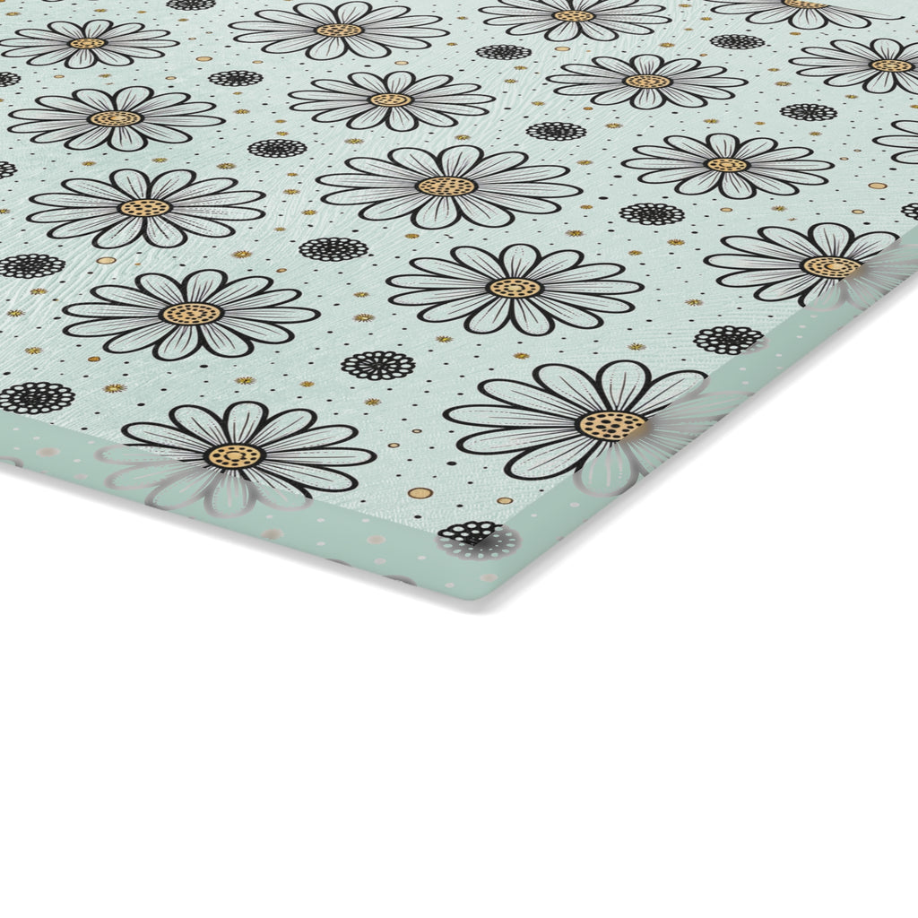 Daisy Pattern Glass Cutting Board | Floral Kitchen Decor