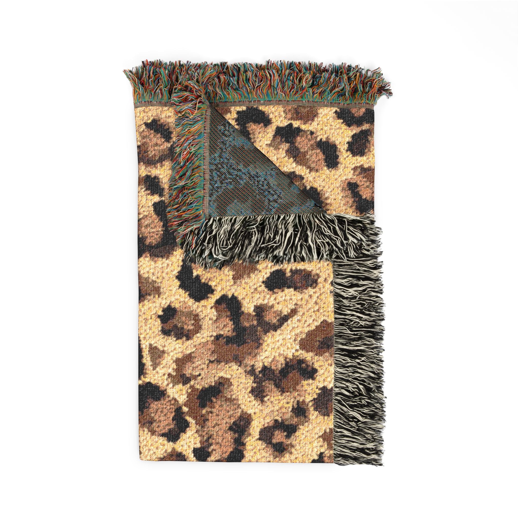 Leopard Print Woven Blanket | Animal Print Throw, Fringe Edge