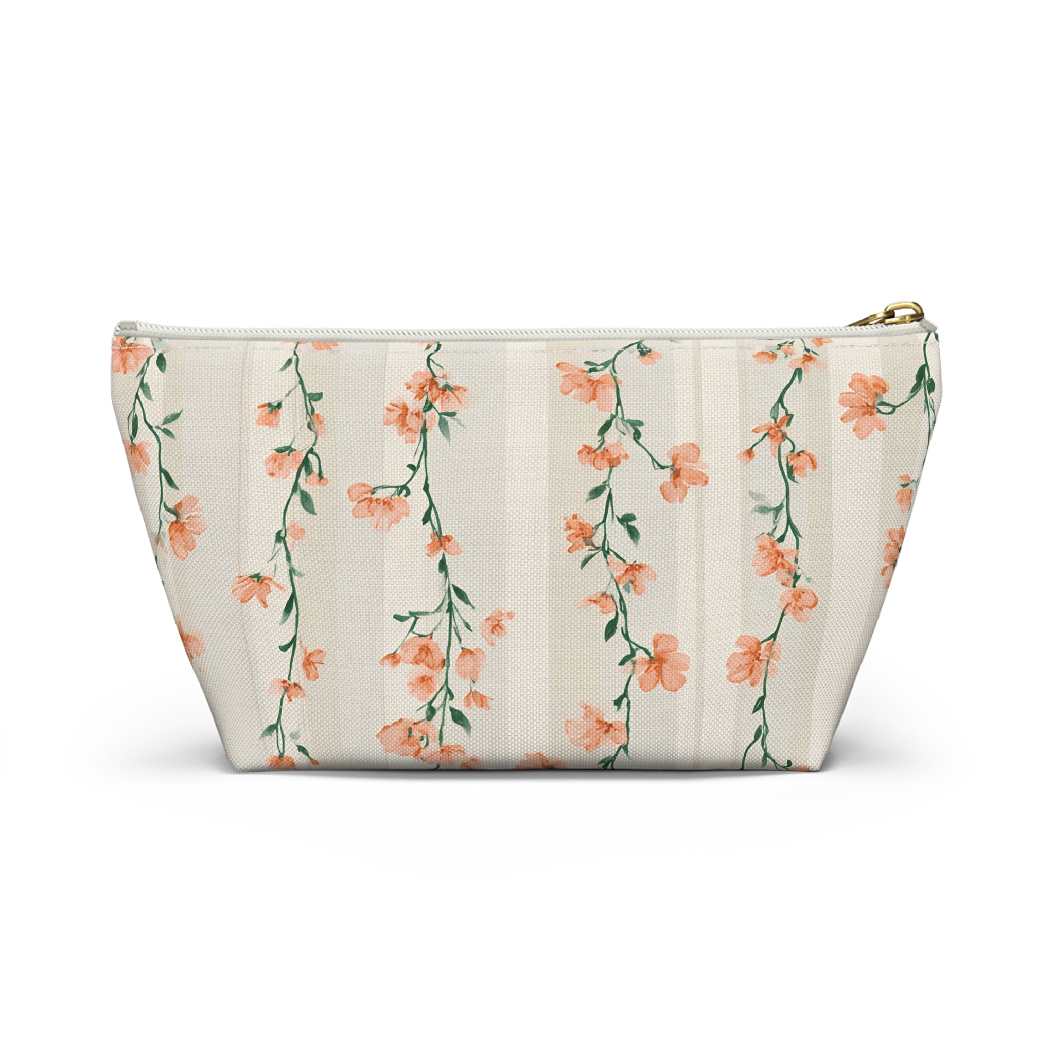Peach Floral Vines Accessory Pouch | T-Bottom Makeup Bag