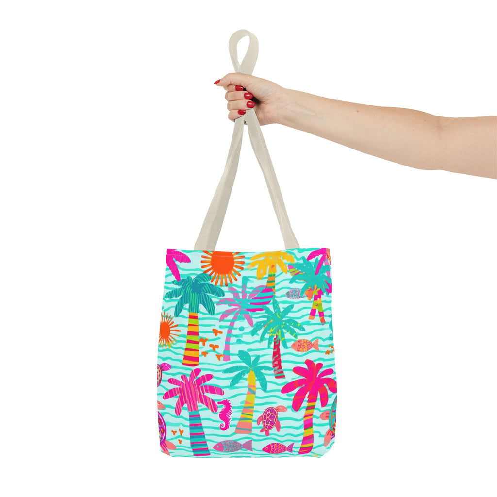 Tropical Palm Pattern Tote Bag | Colorful Beach Palms Stripe All-Over Print