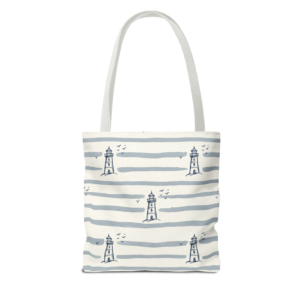Nautical Lighthouse Pattern Tote Bag | Striped Coastal Beach Tote