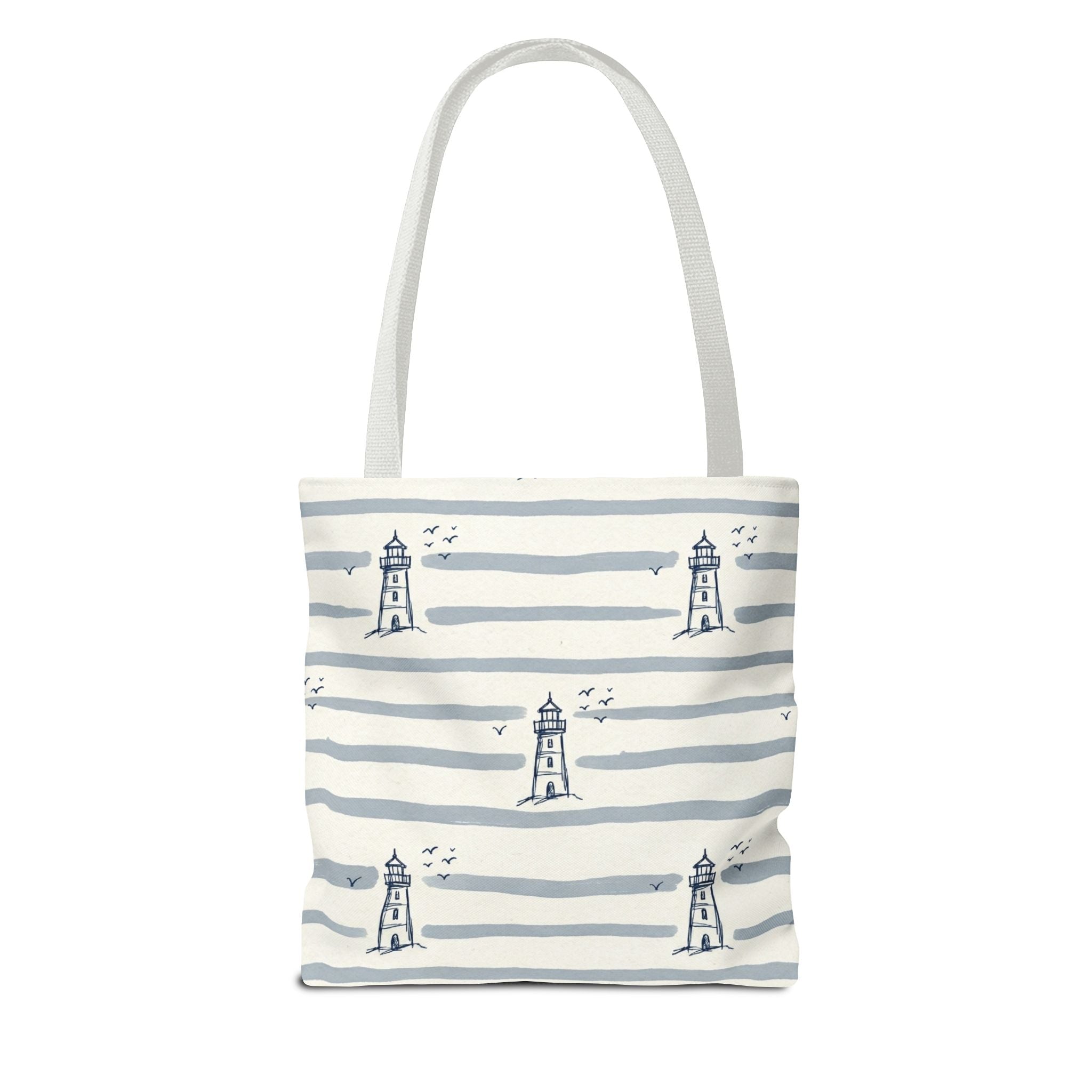 Nautical Lighthouse Pattern Tote Bag | Striped Coastal Beach Tote