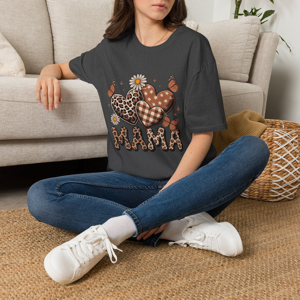 Mama Leopard Gingham Hearts T-Shirt | Daisy Butterflies Mom Design