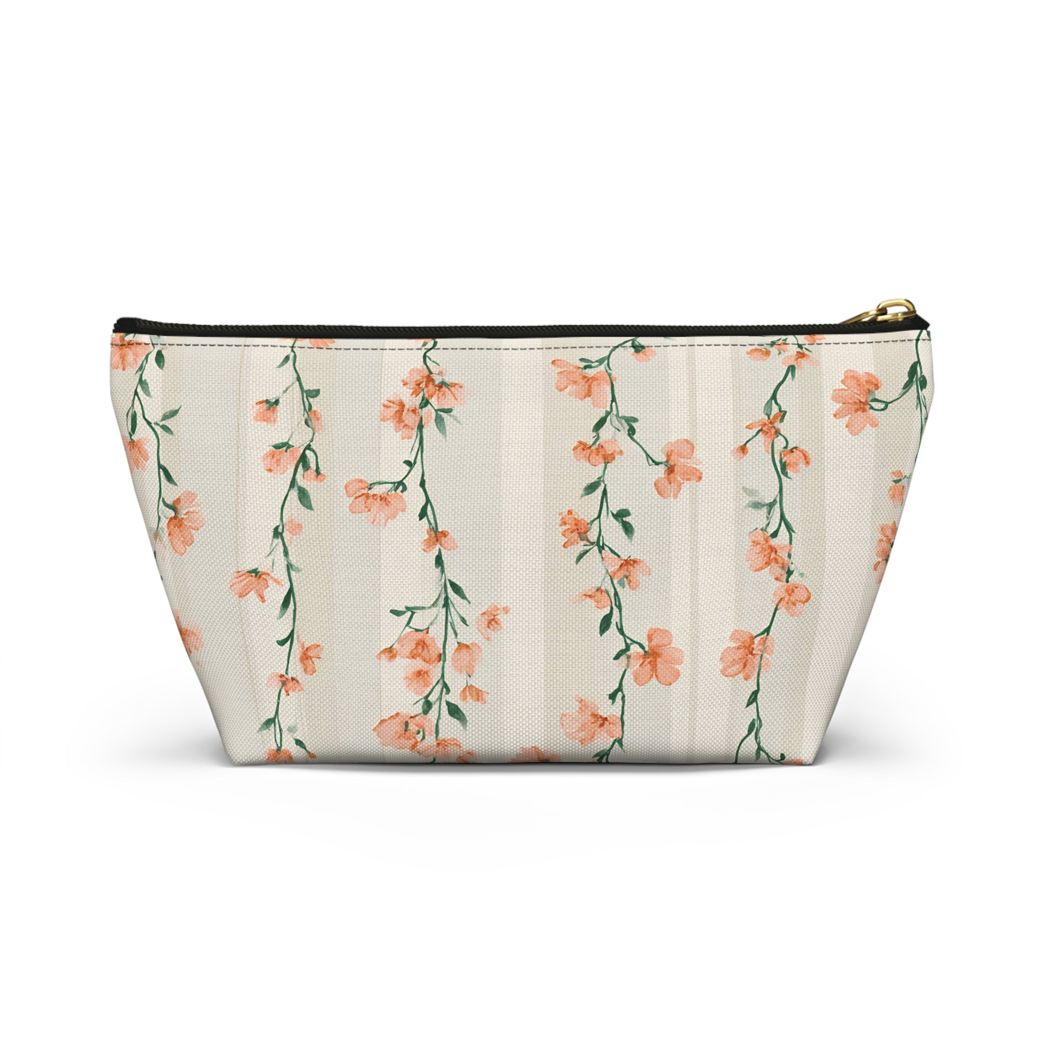 Peach Floral Vines Accessory Pouch | T-Bottom Makeup Bag