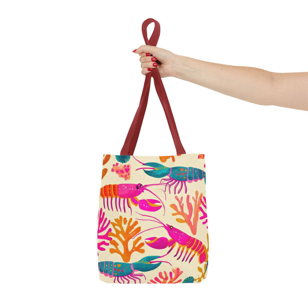 Colorful Lobster Pattern Tote Bag | Tropical Sea Life Coral Print