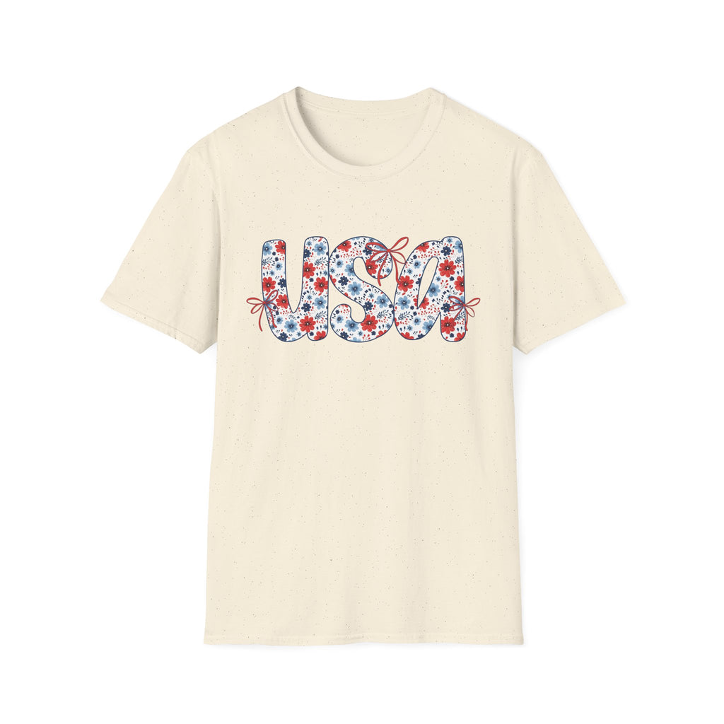 USA floral letters T-Shirt | Patriotic 4th of July design