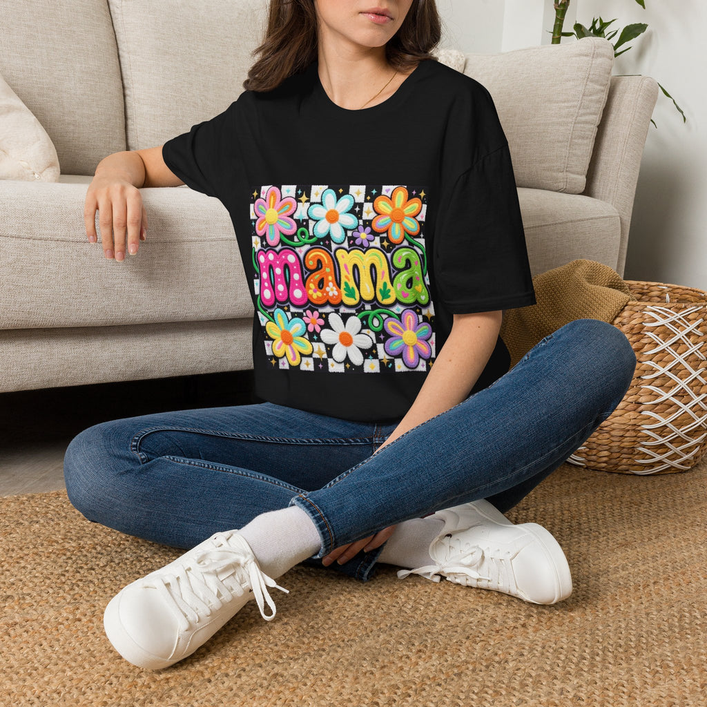 Mama Floral Retro Bubble Letters T-Shirt | Colorful Flower Design