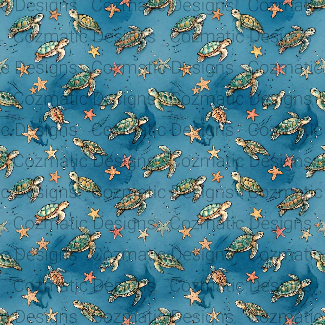Sea Turtle Seamless Pattern PNG | Ocean Coastal Design | Digital Download for Sublimation & Crafts
