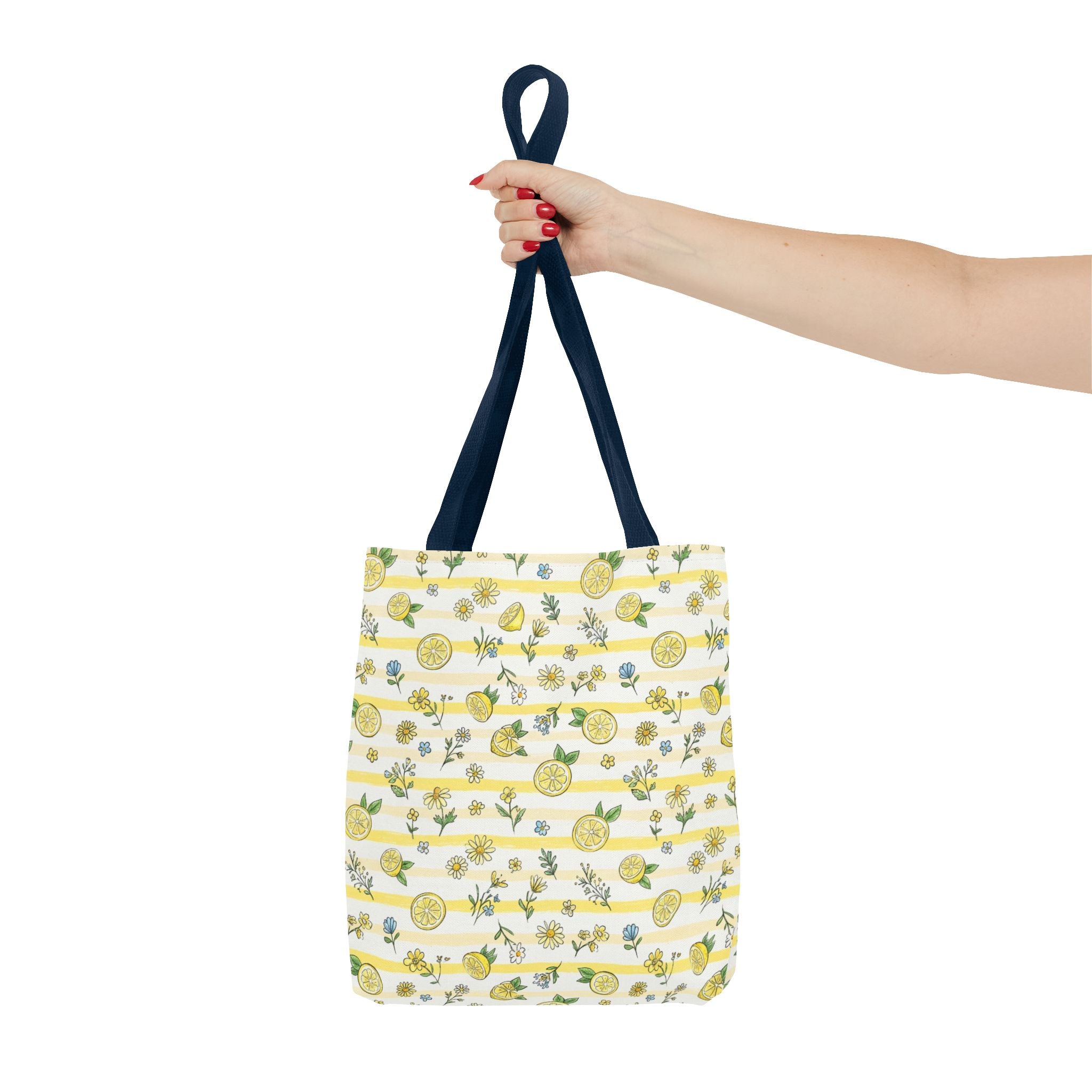 Lemon Stripe Pattern Tote Bag | Citrus Floral All-Over Print