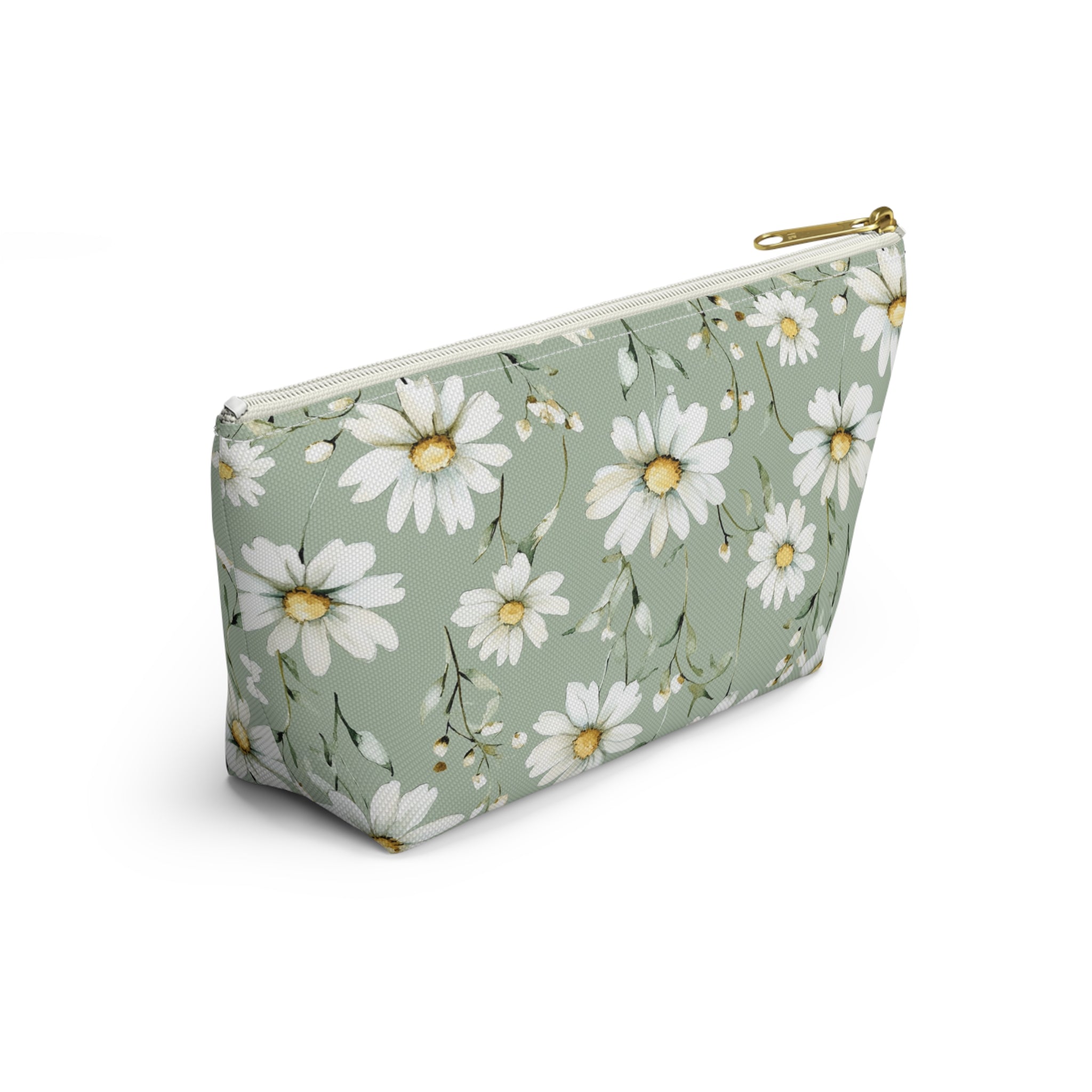 White Daisy Pattern Accessory Pouch | Floral Cosmetic Bag