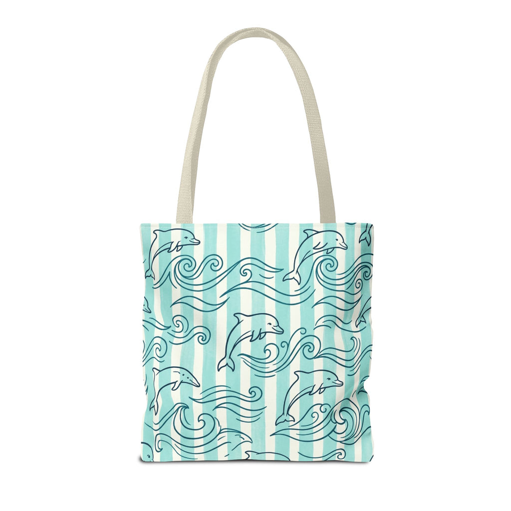 Dolphin Wave Pattern Tote Bag | Aqua Striped Ocean Design