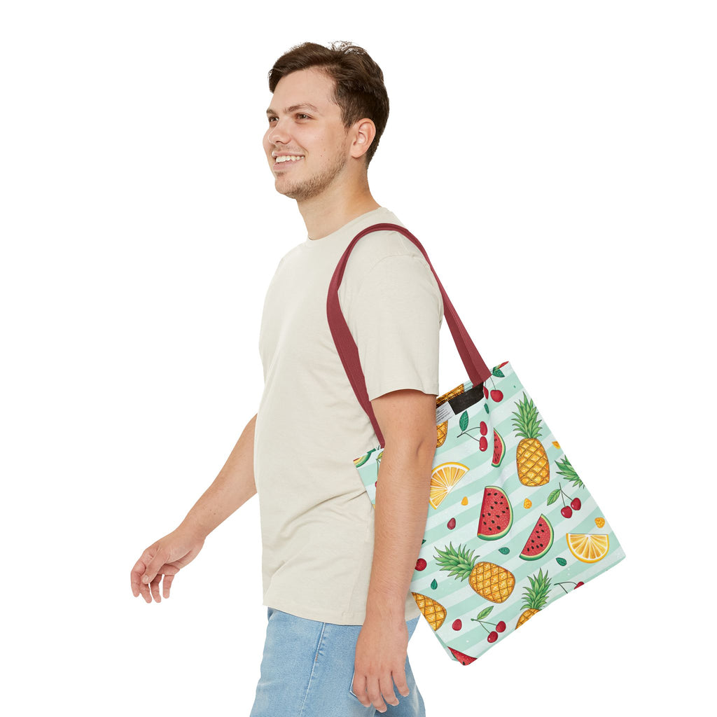 Tropical Fruit Pattern Tote Bag | Pineapple Watermelon Cherry Citrus Beach