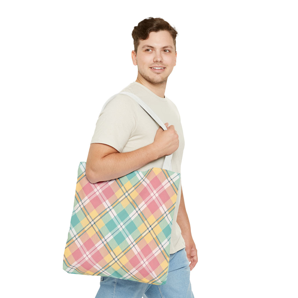 Pastel Plaid Tote Bag | Spring Plaid Pattern, Pastel Checkered Tote