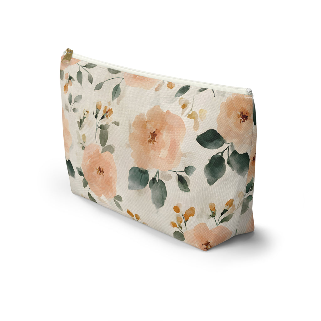 Peach Watercolor Roses Accessory Pouch