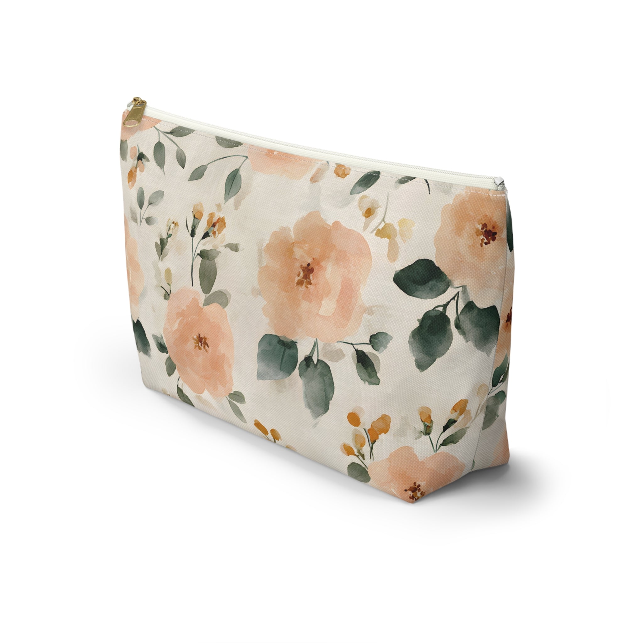 Peach Watercolor Roses Accessory Pouch