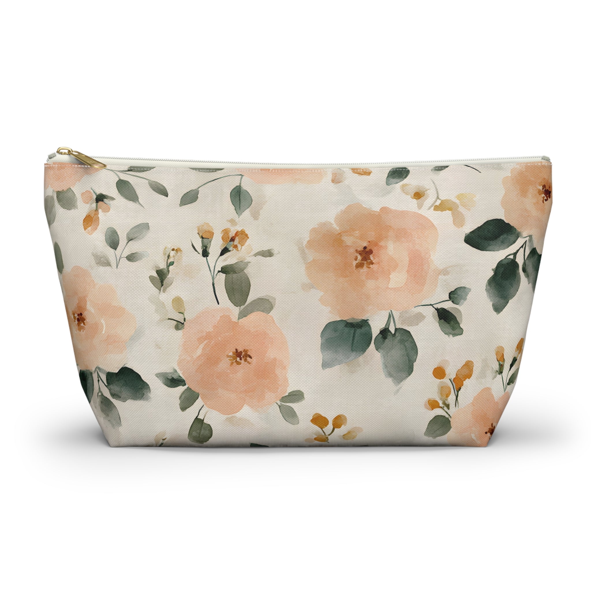Peach Watercolor Roses Accessory Pouch
