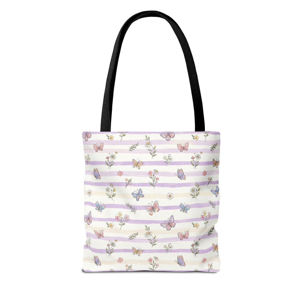 Pastel Butterfly Floral Stripe Tote