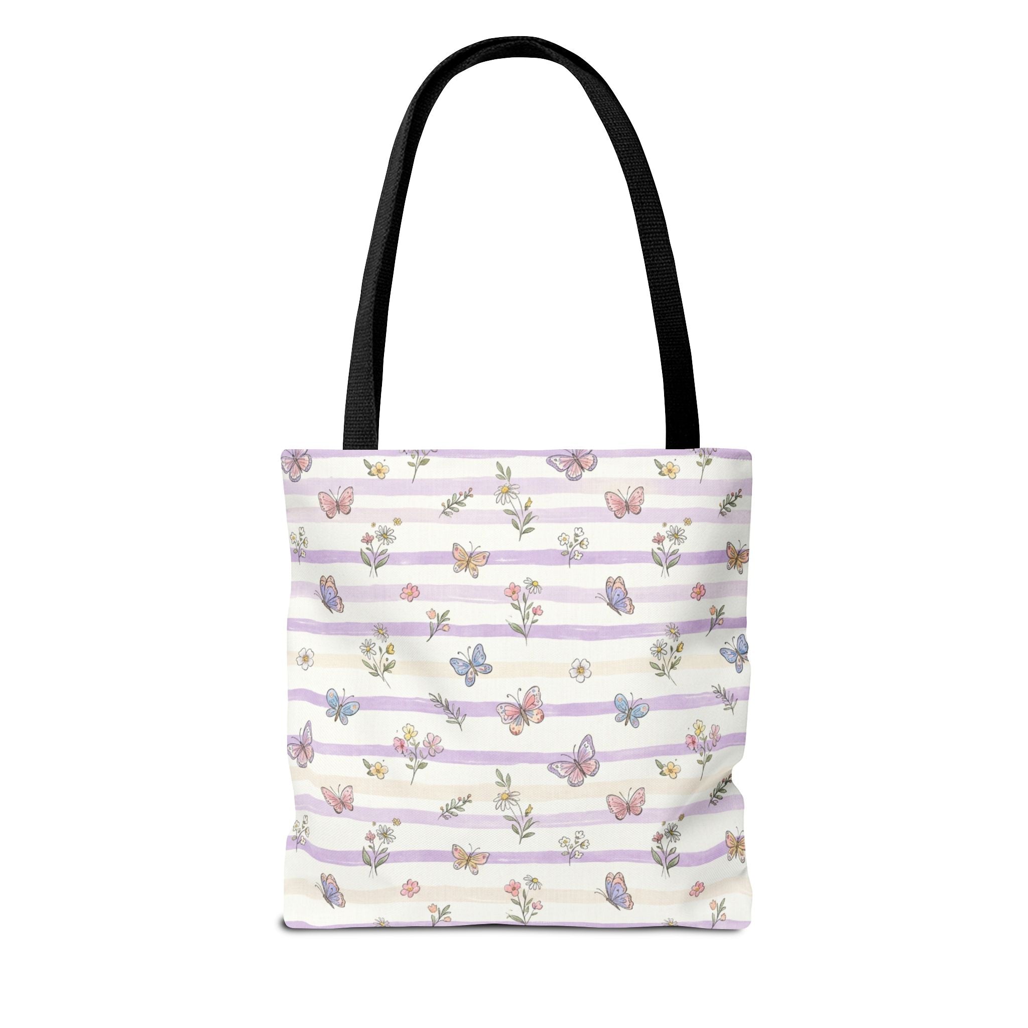 Pastel Butterfly Floral Stripe Tote
