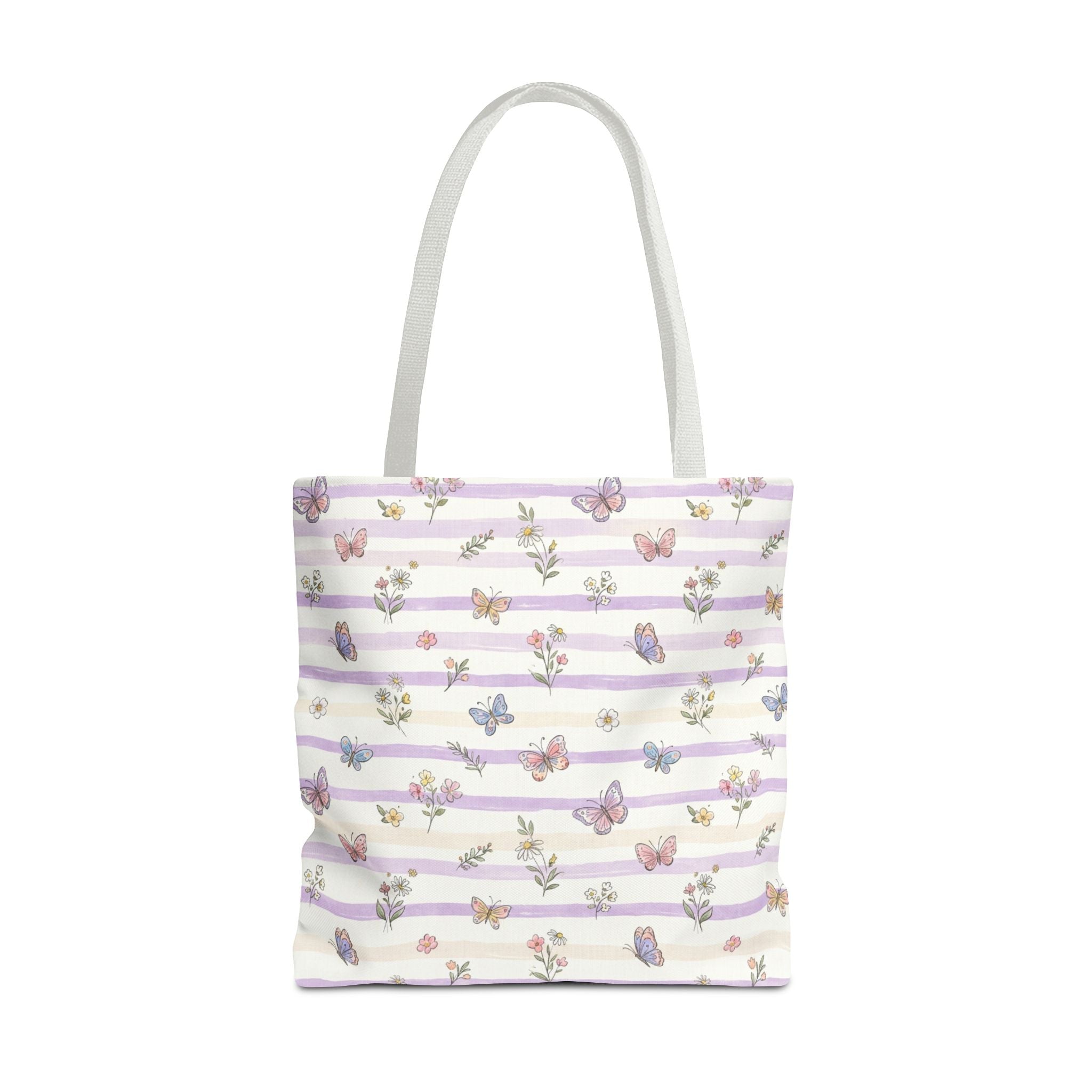 Pastel Butterfly Floral Stripe Tote
