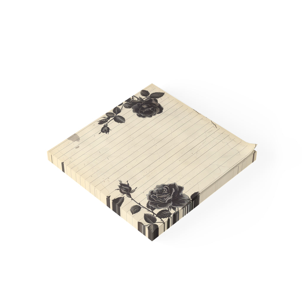 Vintage Black Rose Lined Post-it® Notes | Floral Stationery, Lined Memo Pads