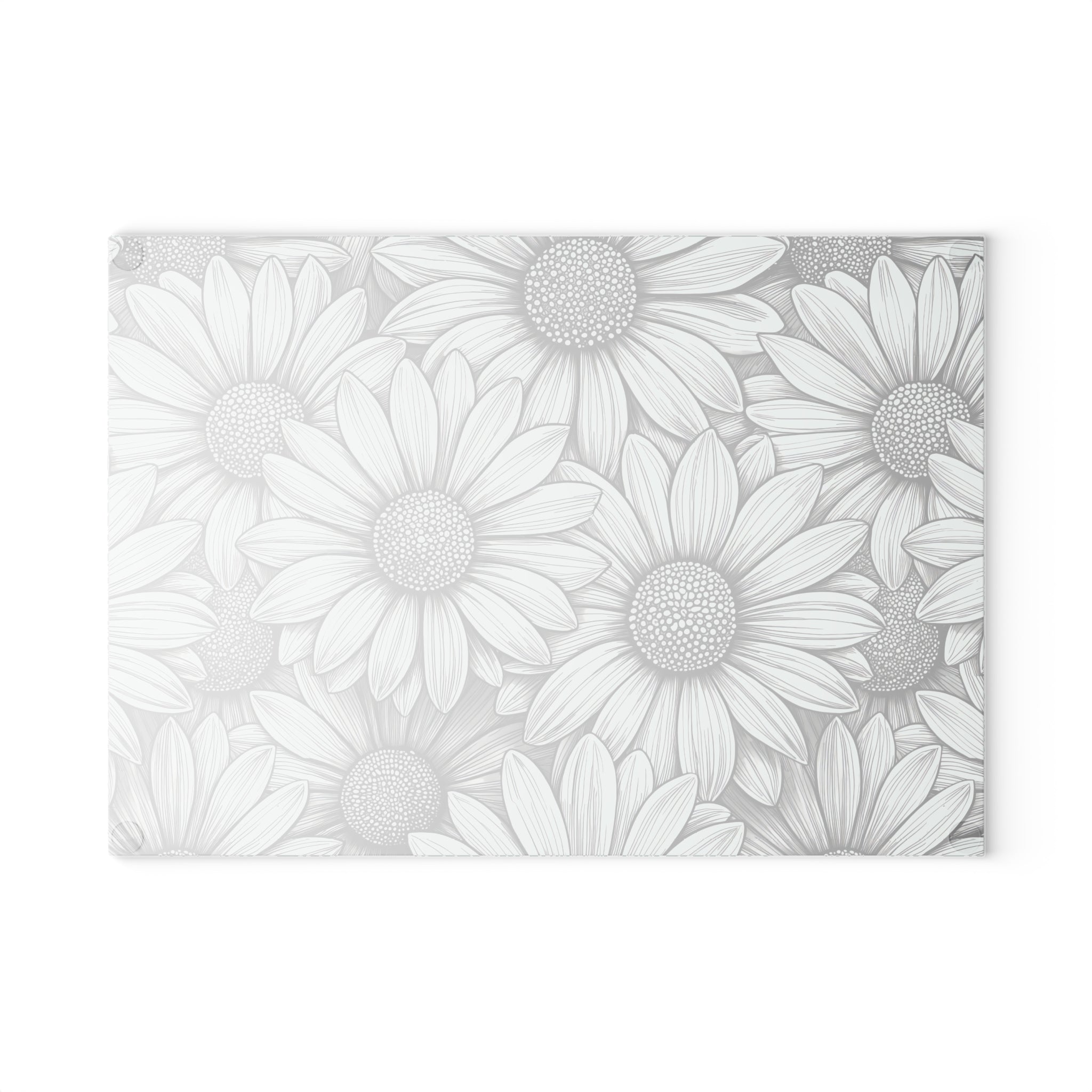Daisy Floral Pattern Glass Cutting Board | Black White Sunflowers