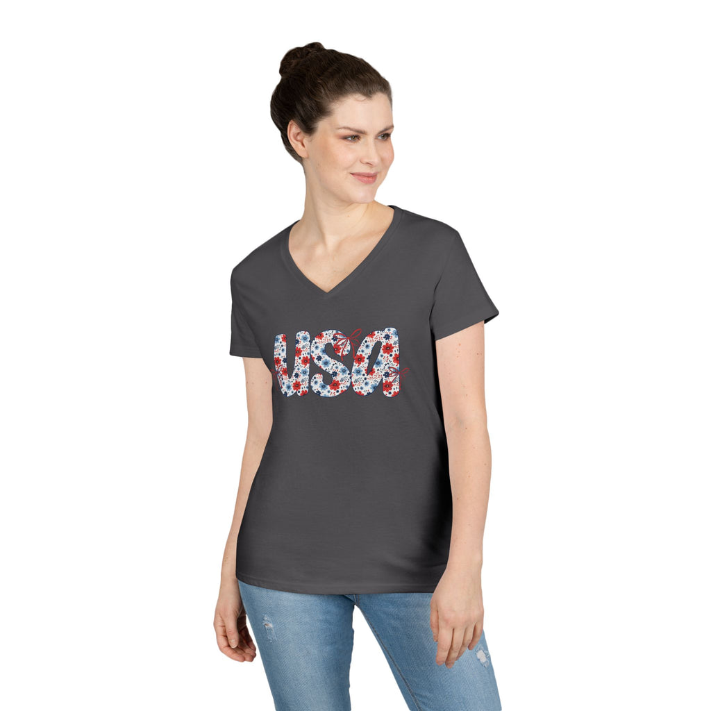 USA Floral Pattern T-Shirt | Patriotic Fourth of July Tee