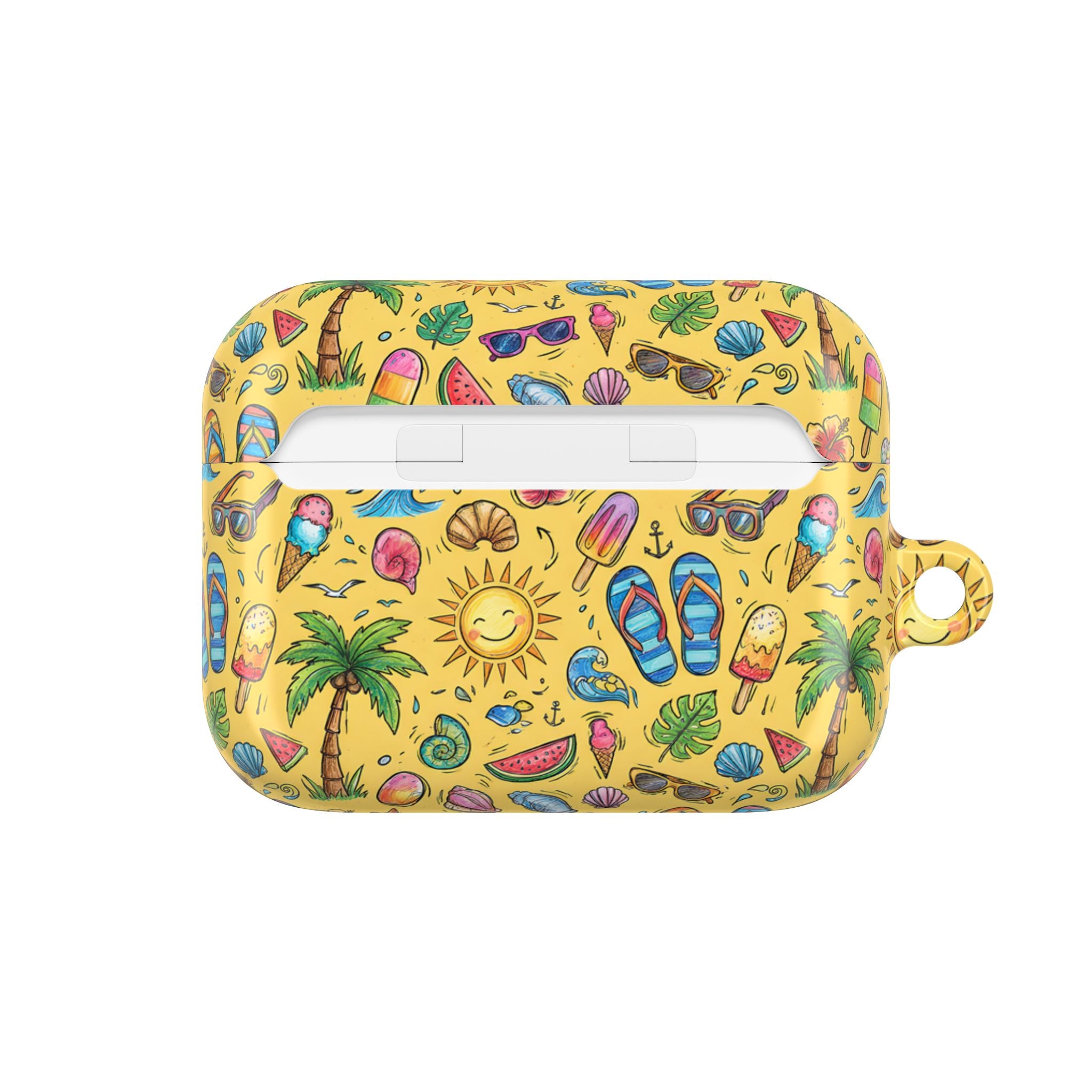 Summer Beach Pattern AirPod Case | Tropical Flip Flops, Suns, Palm Trees