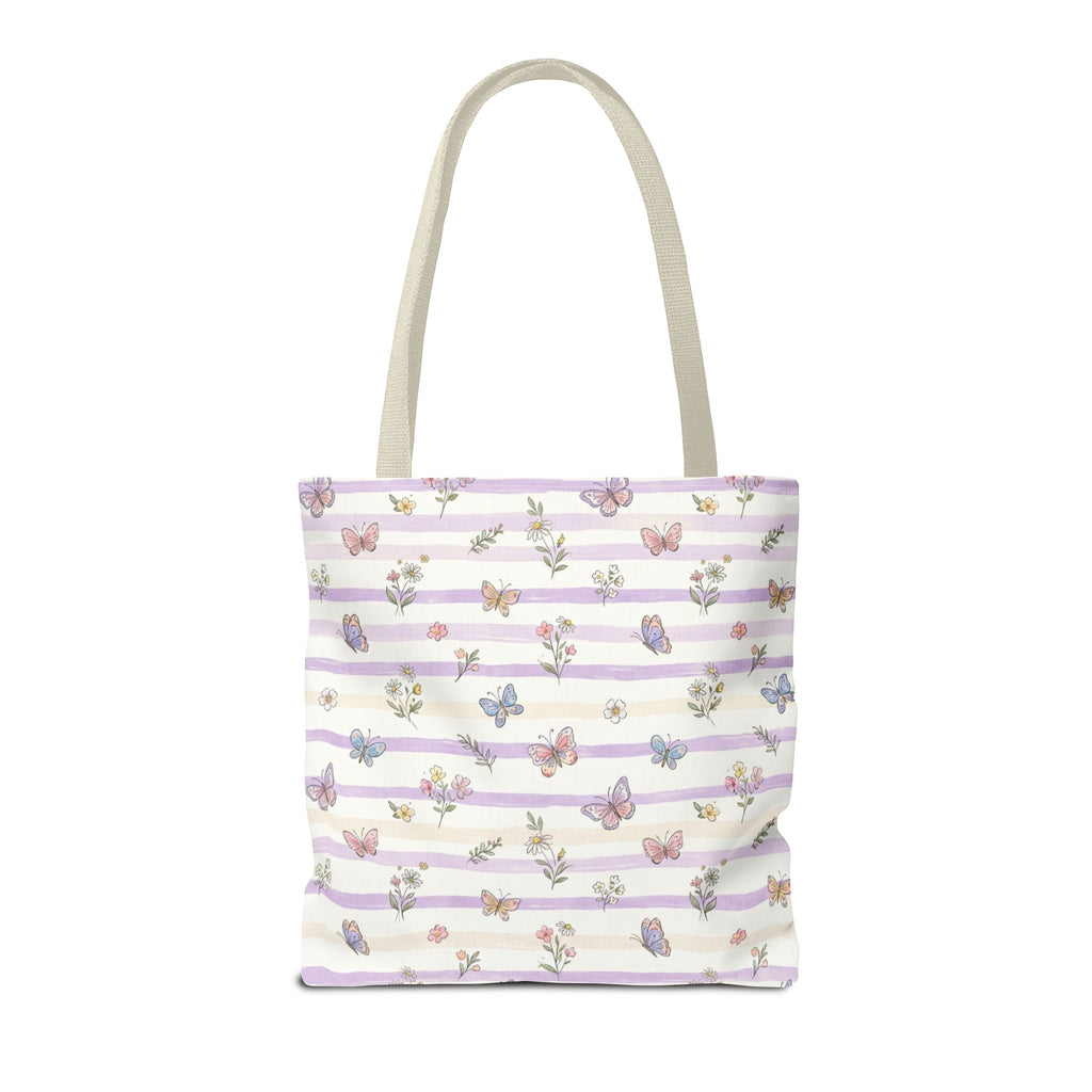 Pastel Butterfly Floral Stripe Tote