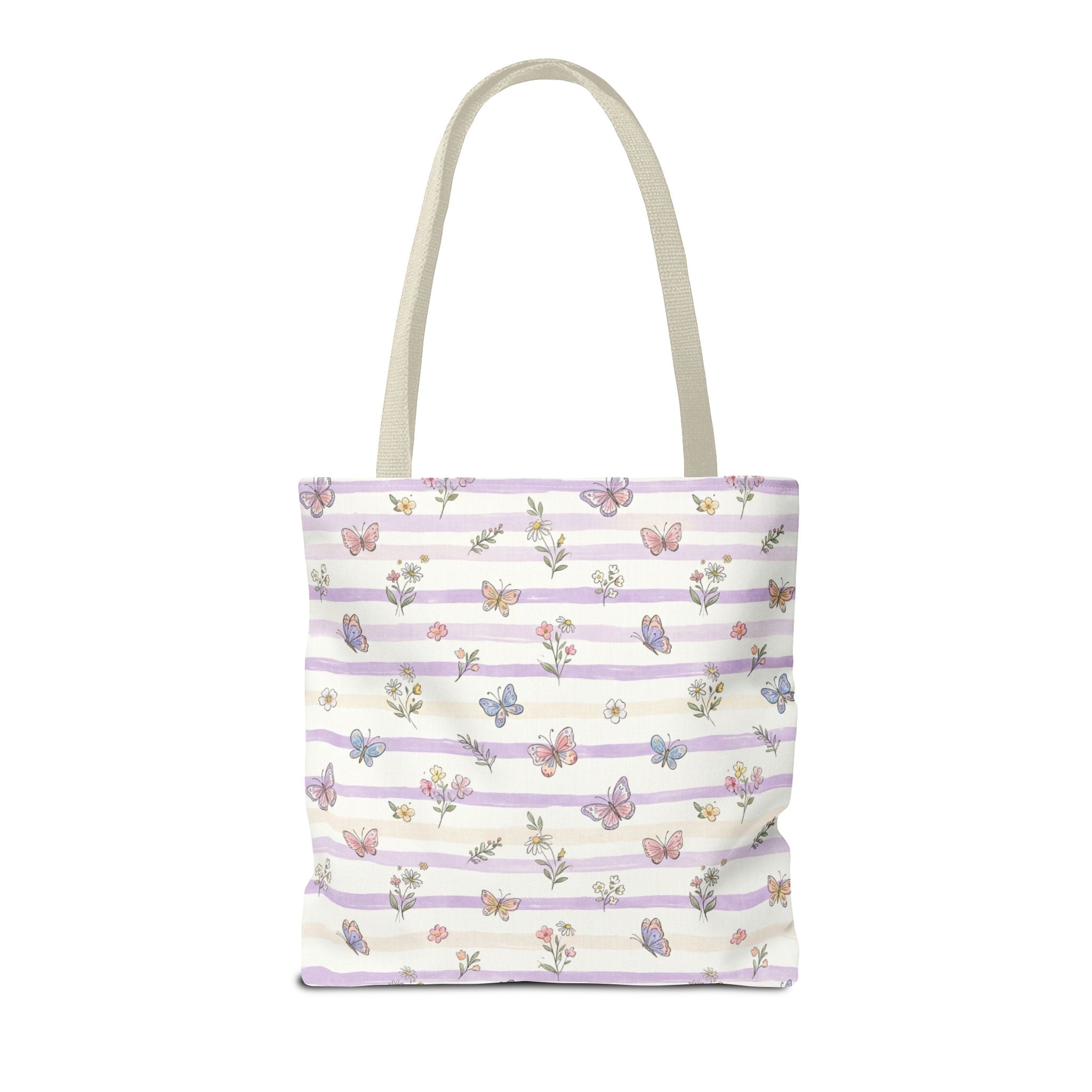 Pastel Butterfly Floral Stripe Tote
