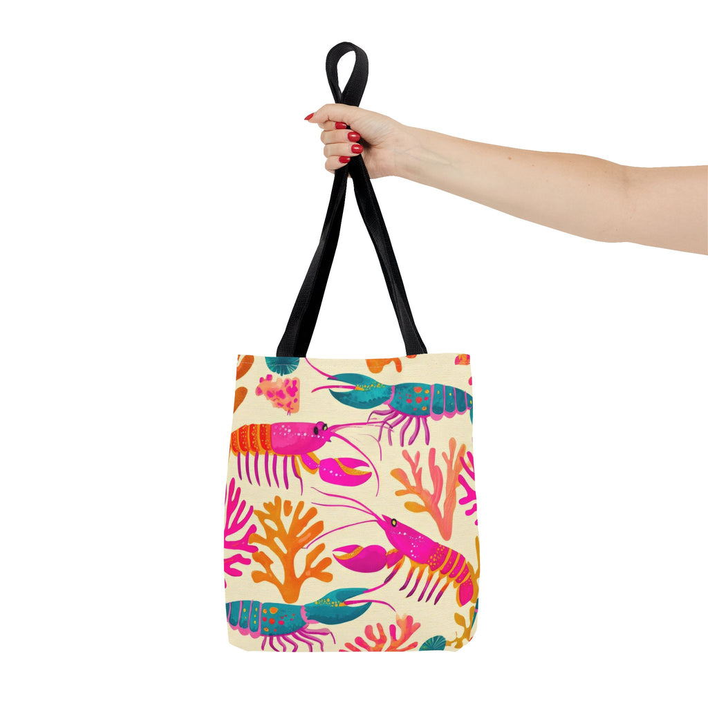 Colorful Lobster Pattern Tote Bag | Tropical Sea Life Coral Print