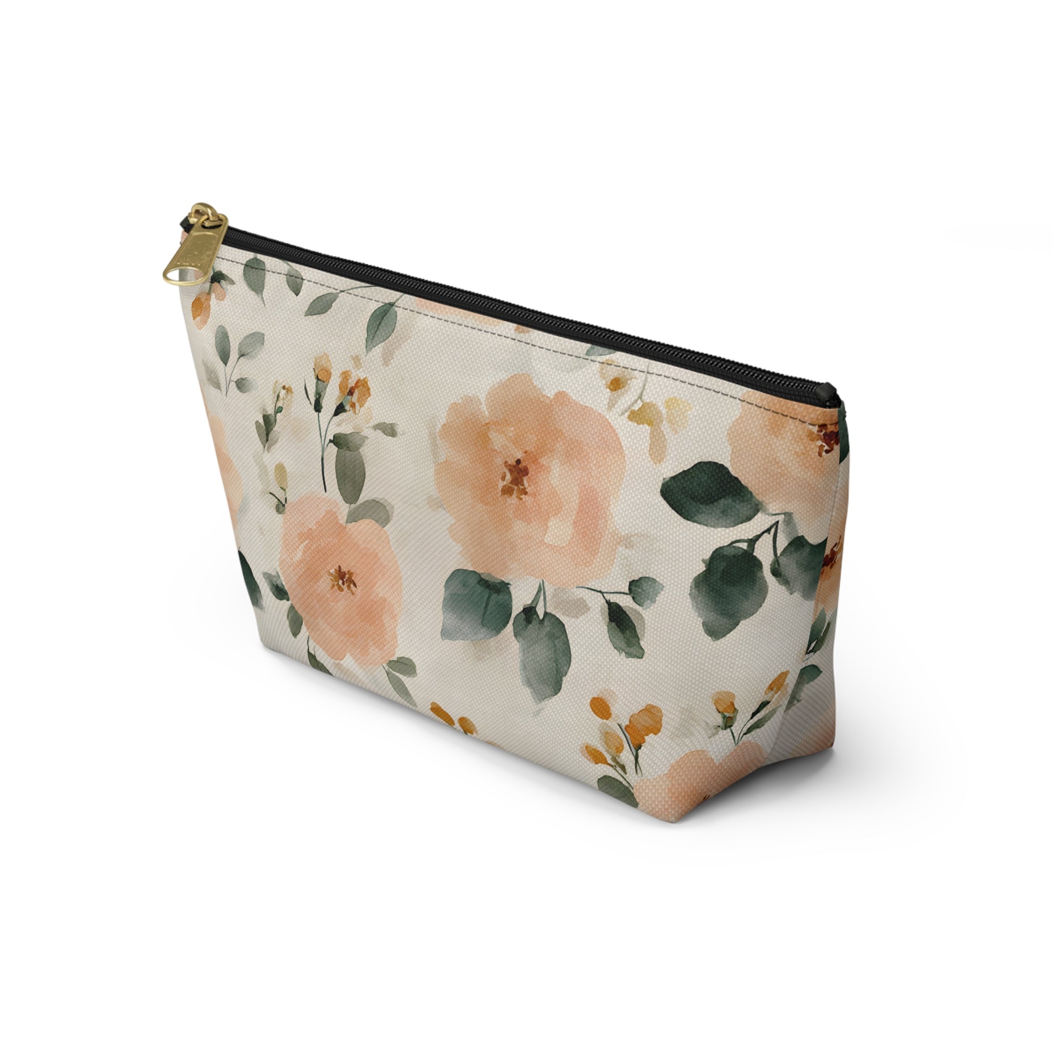 Peach Watercolor Roses Accessory Pouch