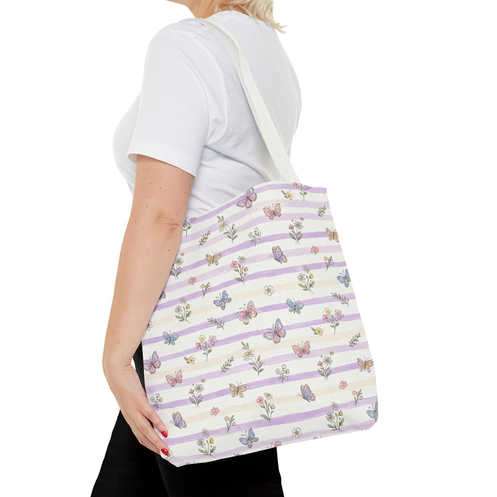 Pastel Butterfly Floral Stripe Tote
