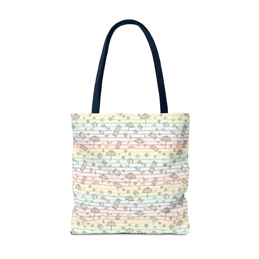 Pastel Beach Pattern Tote Bag | Seashells, Umbrellas, Flip Flops