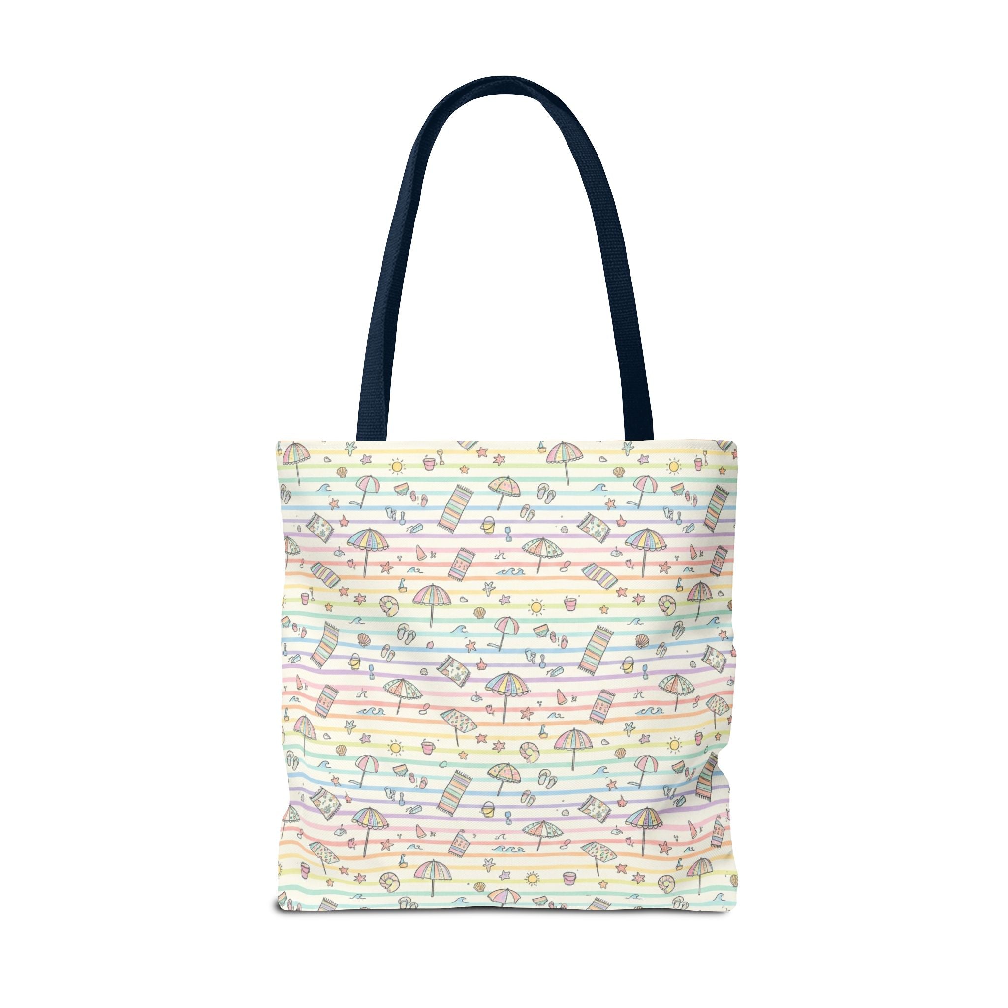 Pastel Beach Pattern Tote Bag | Seashells, Umbrellas, Flip Flops