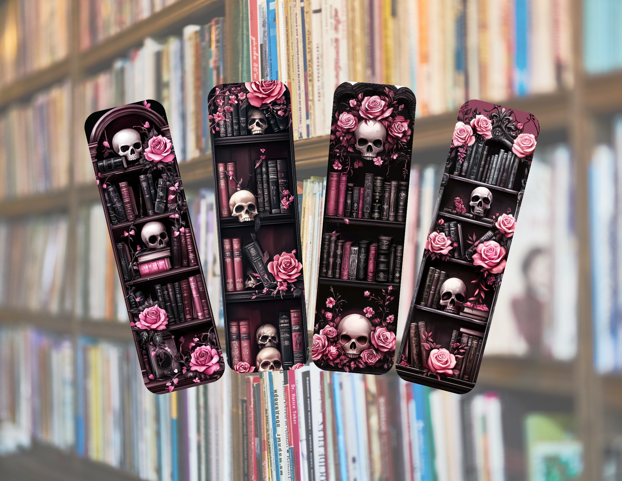 Girlie Skull Bookmarks | Bookshelf | Floral Bookmarks | Dark Theme Bookmarks