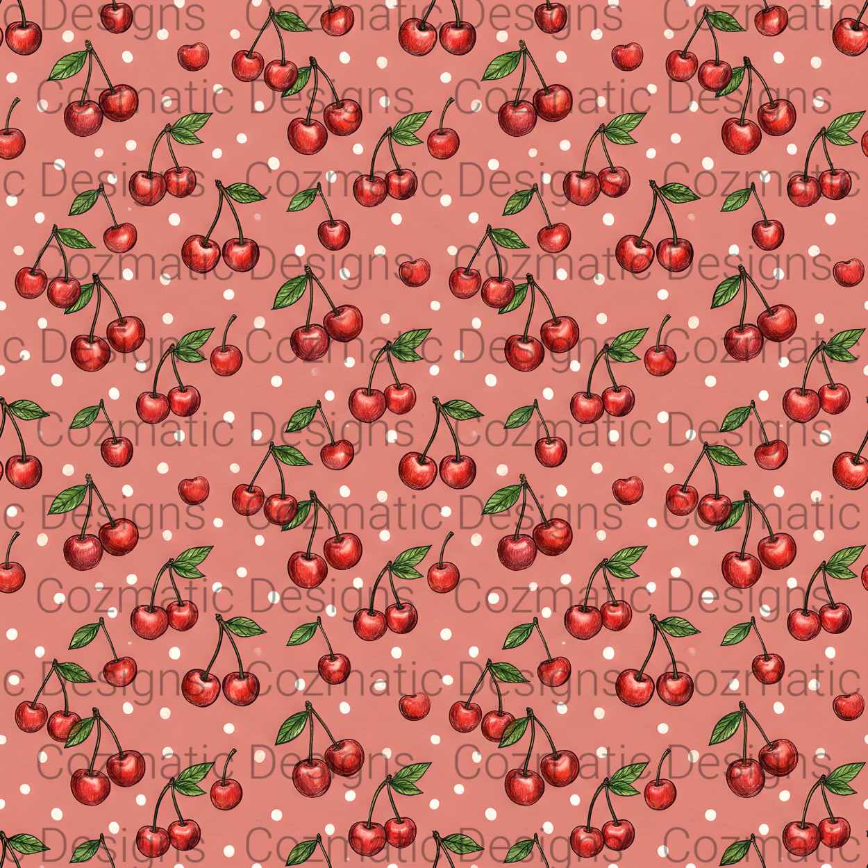 Cherry Seamless Pattern PNG | Retro Fruit Polka Dot Design | Digital Download for Sublimation & Crafts