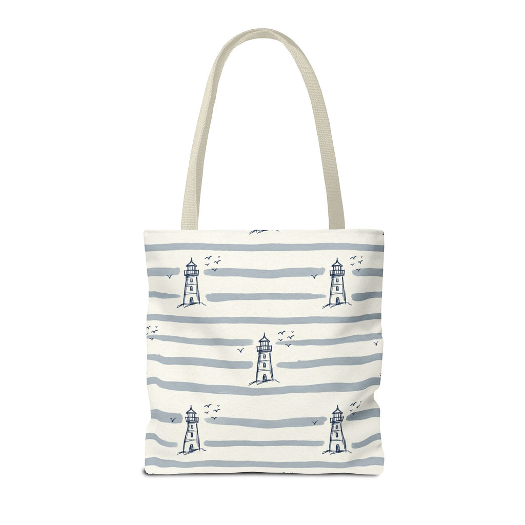 Nautical Lighthouse Pattern Tote Bag | Striped Coastal Beach Tote