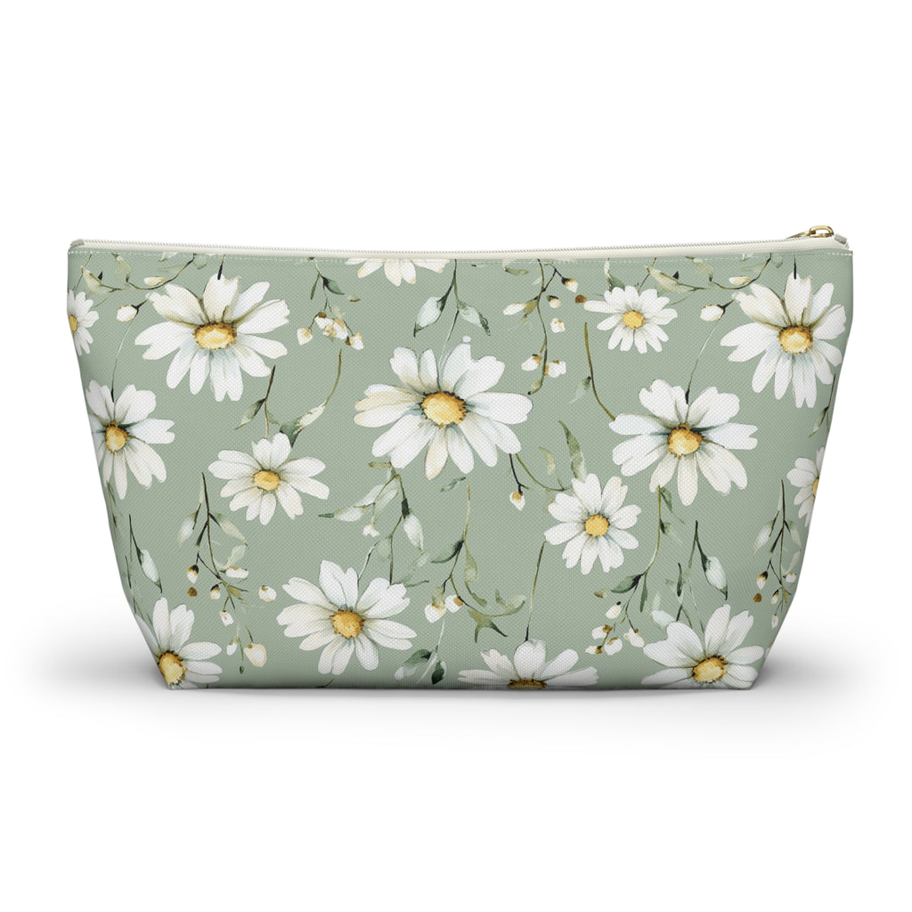 White Daisy Pattern Accessory Pouch | Floral Cosmetic Bag