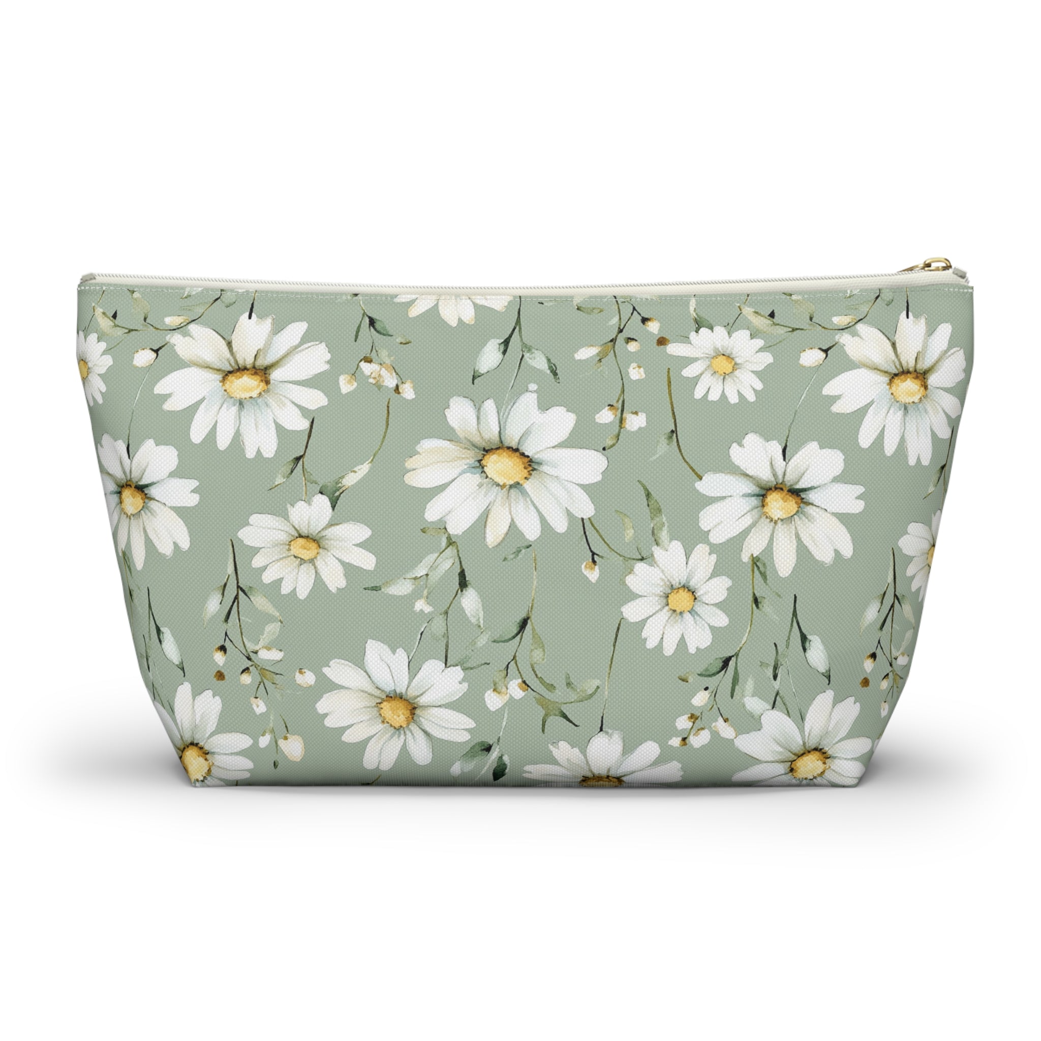White Daisy Pattern Accessory Pouch | Floral Cosmetic Bag